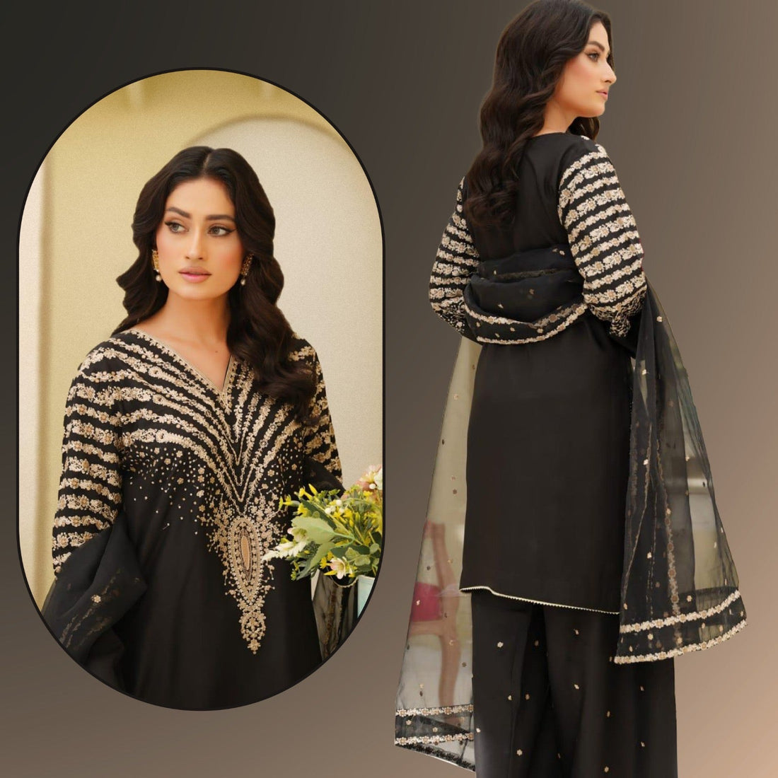 Black Miracle Embroided 3 pc - Noor - e - Ujala