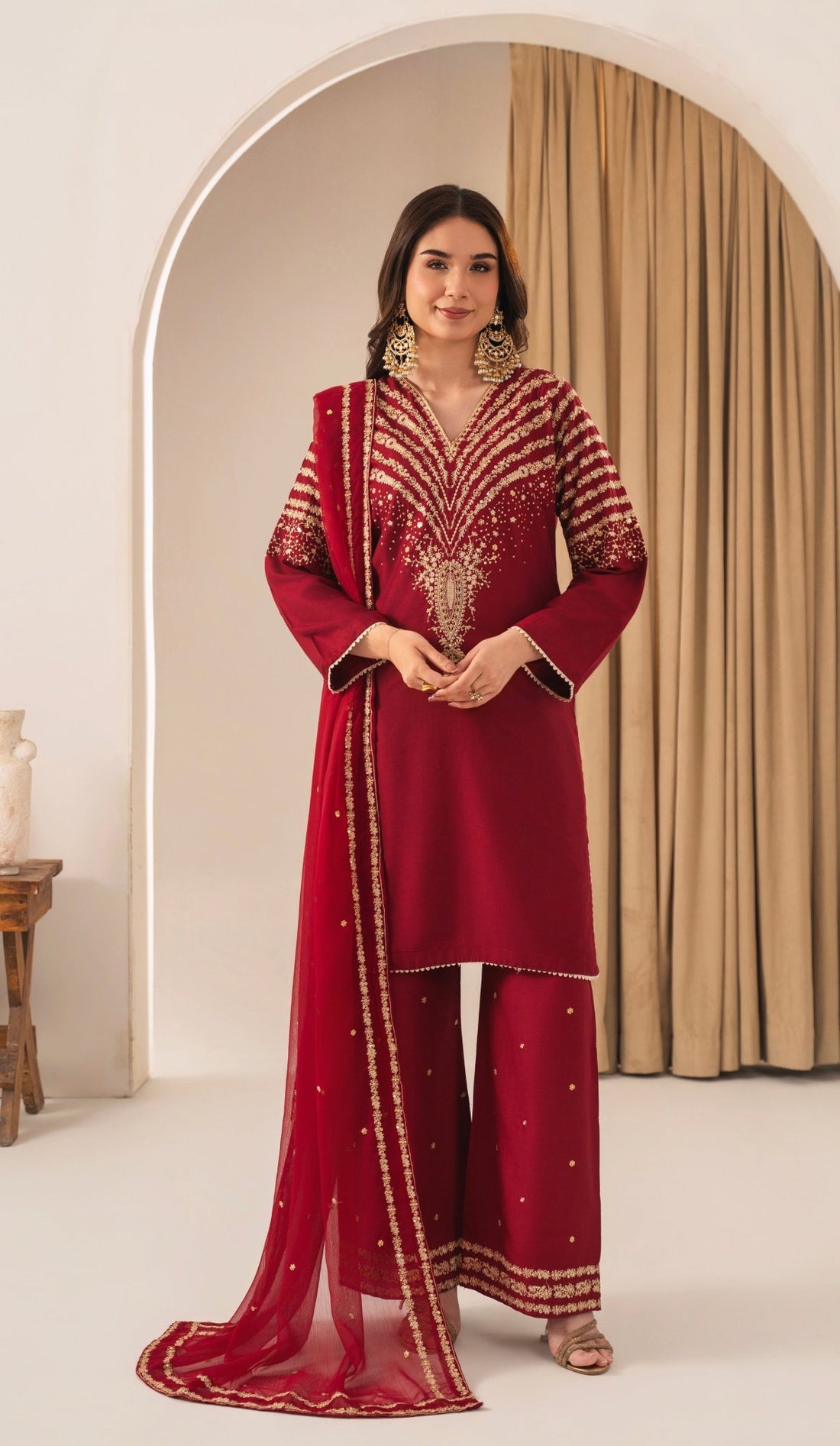 RED MIRACLE EMBROIDED 3 PC - Noor - e - Ujala