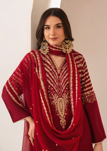 RED MIRACLE EMBROIDED 3 PC - Noor - e - Ujala