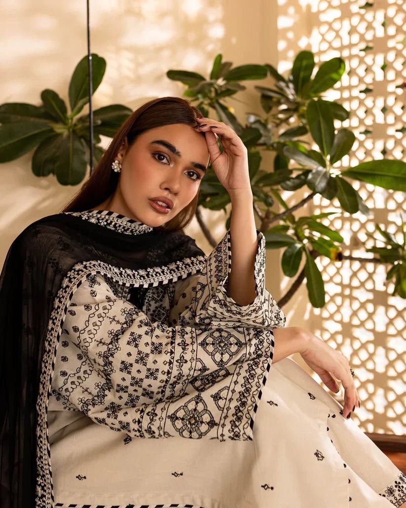 AAINA EMBROIDED 3 PC - Noor - e - Ujala