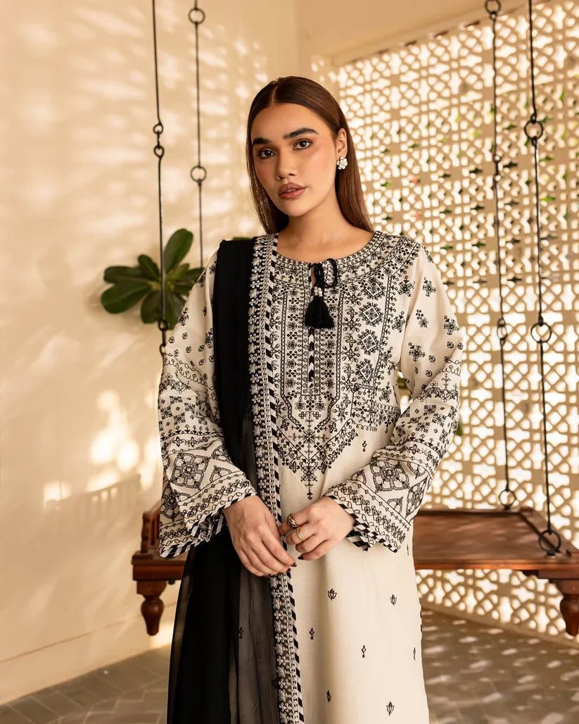 AAINA EMBROIDED 3 PC - Noor - e - Ujala
