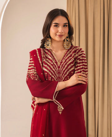 RED MIRACLE EMBROIDED 3 PC - Noor - e - Ujala
