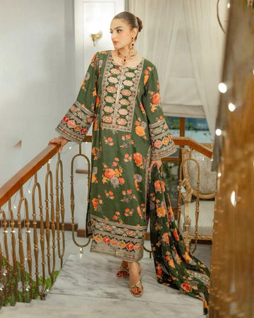 SAGE GREEN Embroided 3 pc - Noor - e - Ujala