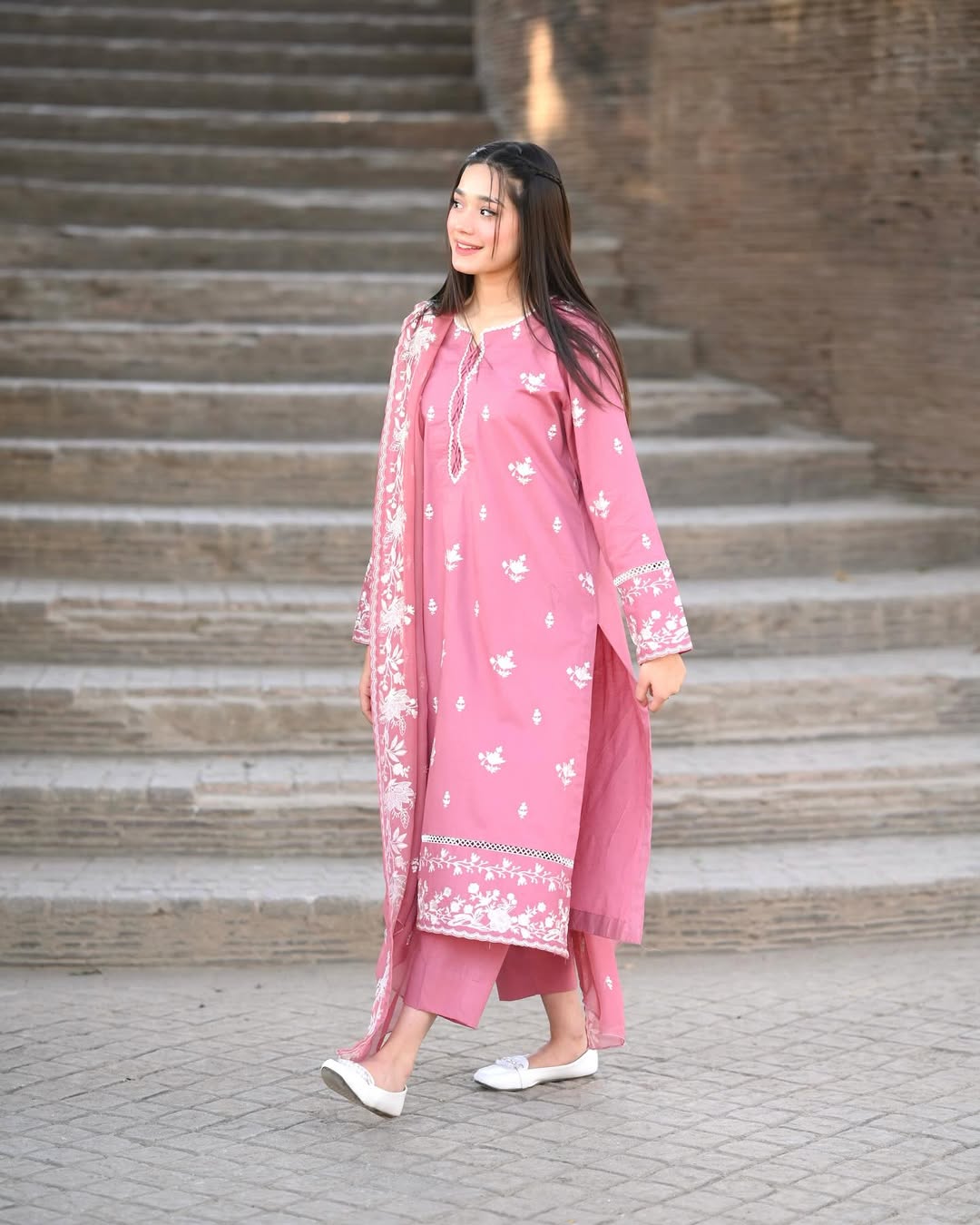 ROSE PINK EMBROIDED 3 PC - Noor - e - Ujala