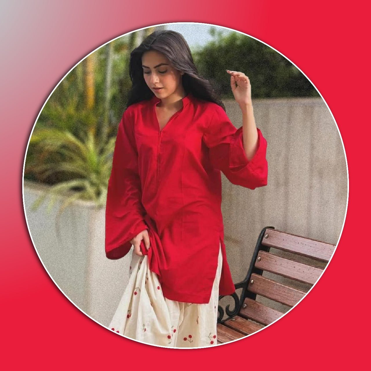 Red cherry embroided 2 pc - Noor - e - Ujala