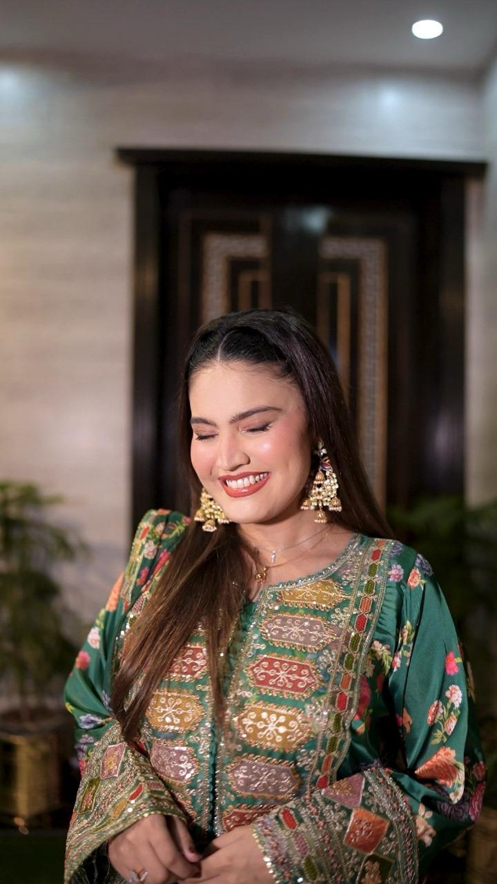 SAGE GREEN Embroided 3 pc - Noor - e - Ujala