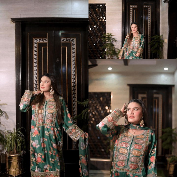 SAGE GREEN Embroided 3 pc - Noor - e - Ujala