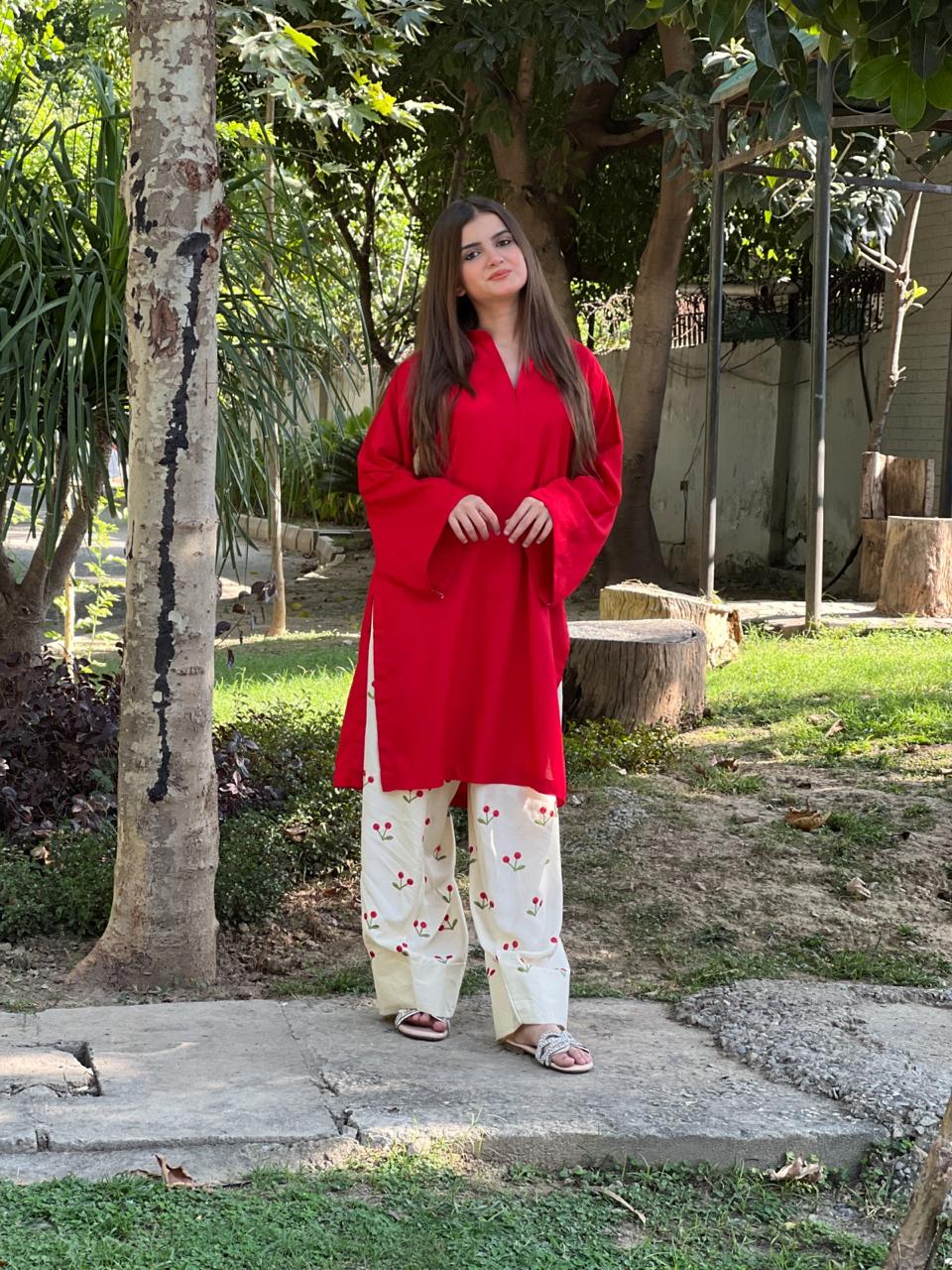 Red cherry embroided 2 pc - Noor - e - Ujala