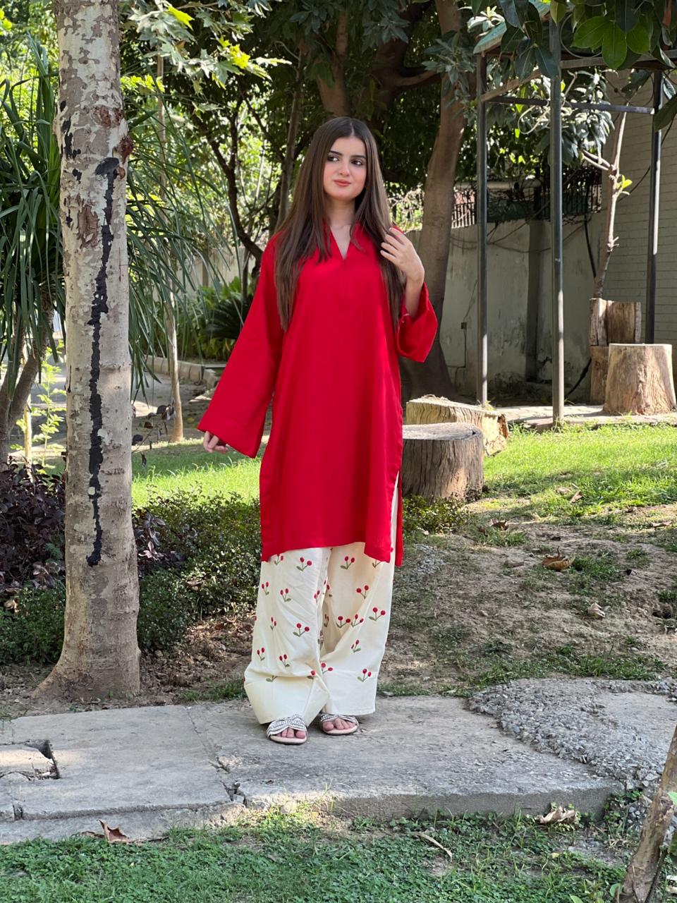 Red cherry embroided 2 pc - Noor - e - Ujala