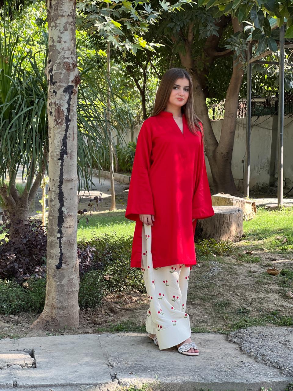 Red cherry embroided 2 pc - Noor - e - Ujala