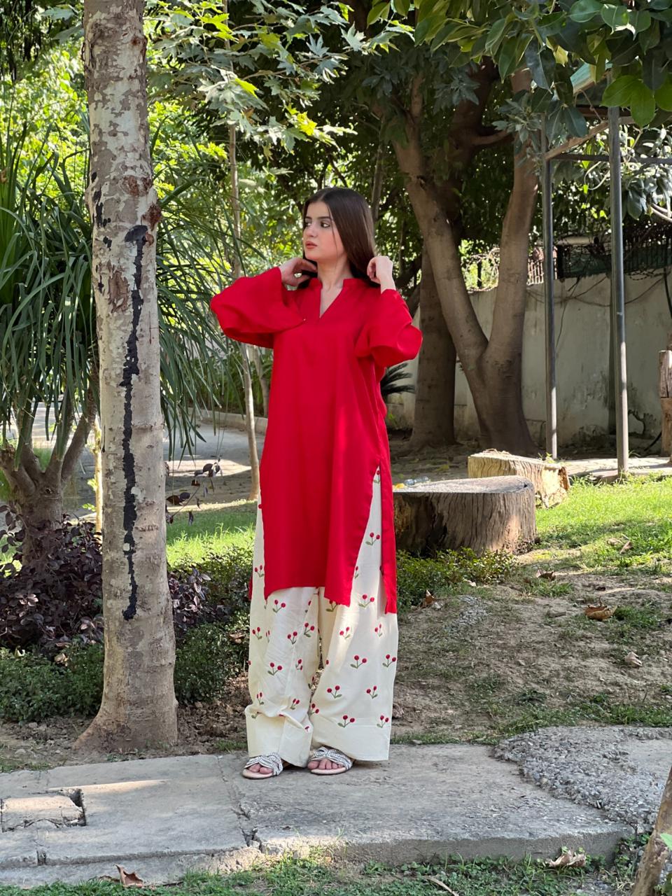 Red cherry embroided 2 pc - Noor - e - Ujala